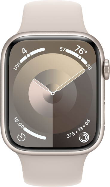 Apple Watch Series 9 GPS 45mm Aluminiumboett i Stjärnglans • Sportband Stjärnglans - M/L Apple Watch Series 9 GPS 45mm Aluminiumboett i Stjärnglans • Sportband Stjärnglans - M/L