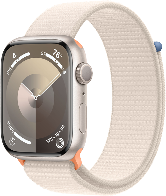 Apple Watch Series 9 GPS 45mm Aluminiumboett i Stjärnglans • Sportloop Stjärnglans Apple Watch Series 9 GPS 45mm Aluminiumboett i Stjärnglans • Sportloop Stjärnglans