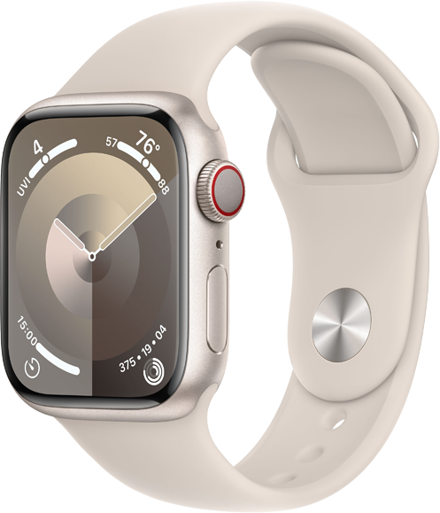 Apple Watch Series 9 GPS + Cellular 41mm Aluminiumboett i Stjärnglans • Sportband Stjärnglans - M/L Apple Watch Series 9 GPS + Cellular 41mm Aluminiumboett i Stjärnglans • Sportband Stjärnglans - M/L