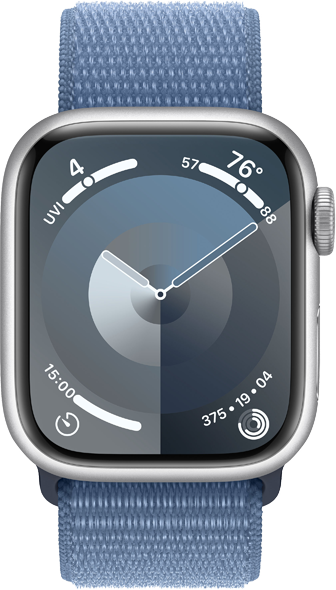 Apple Watch Series 9 GPS + Cellular 41mm Aluminiumboett i Silver • Sportloop Vinterblå Apple Watch Series 9 GPS + Cellular 41mm Aluminiumboett i Silver • Sportloop Vinterblå