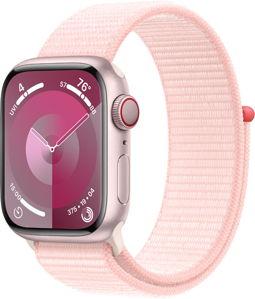 Apple Watch Series 9 GPS + Cellular 41mm Aluminiumboett i Rosa • Sportloop Ljusrosa Apple Watch Series 9 GPS + Cellular 41mm Aluminiumboett i Rosa • Sportloop Ljusrosa