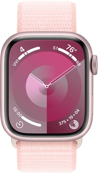 Apple Watch Series 9 GPS + Cellular 41mm Aluminiumboett i Rosa • Sportloop Ljusrosa Apple Watch Series 9 GPS + Cellular 41mm Aluminiumboett i Rosa • Sportloop Ljusrosa