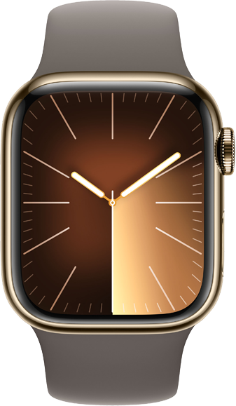 Apple Watch Series 9 GPS + Cellular 41mm Rostfri Stålboett i Guld • Sportband Lera - M/L Apple Watch Series 9 GPS + Cellular 41mm Rostfri Stålboett i Guld • Sportband Lera - M/L
