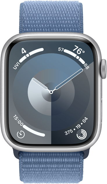 Apple Watch Series 9 GPS + Cellular 45mm Aluminiumboett i Silver • Sportloop Vinterblå Apple Watch Series 9 GPS + Cellular 45mm Aluminiumboett i Silver • Sportloop Vinterblå