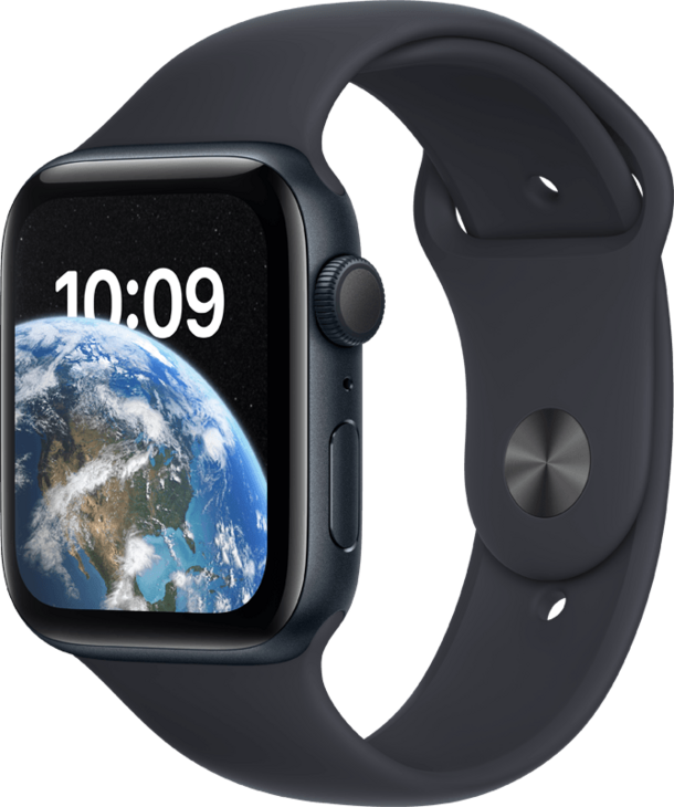 Apple Watch SE GPS 44mm Aluminiumboett i Midnatt • Sportband Midnatt - Standard Apple Watch SE GPS 44mm Aluminiumboett i Midnatt • Sportband Midnatt - Standard