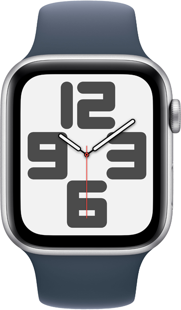 Apple Watch SE GPS 44mm Aluminiumboett i Silver • Sportband Stormblå - M/L Apple Watch SE GPS 44mm Aluminiumboett i Silver • Sportband Stormblå - M/L