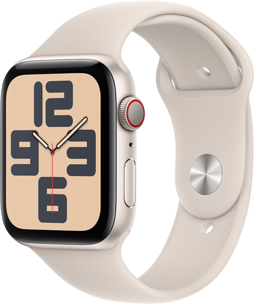 Apple Watch SE GPS + Cellular 44mm Aluminiumboett i Stjärnglans • Sportband Stjärnglans - M/L Apple Watch SE GPS + Cellular 44mm Aluminiumboett i Stjärnglans • Sportband Stjärnglans - M/L