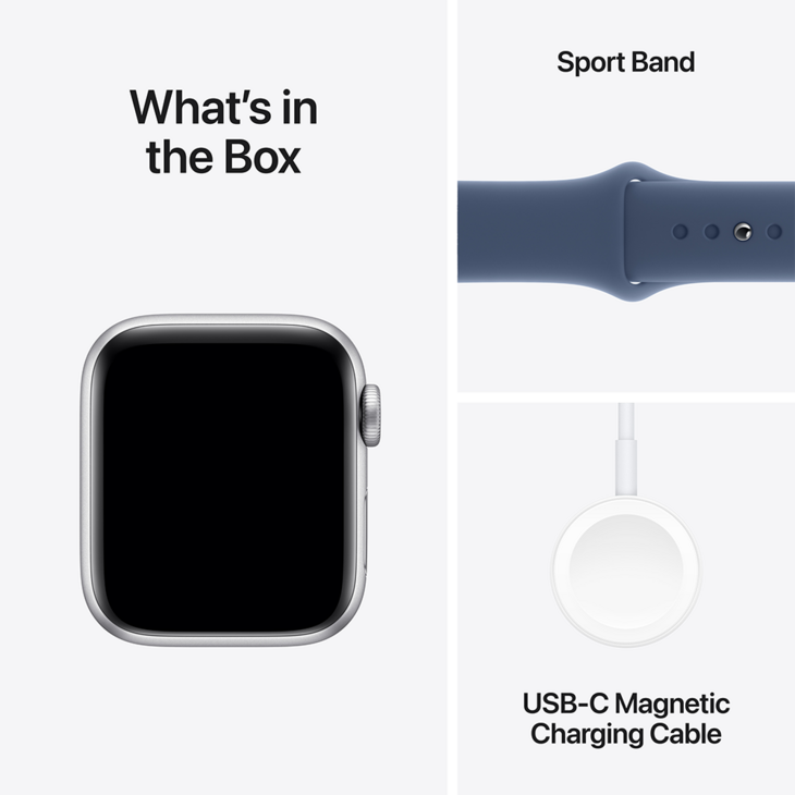 Apple Watch SE GPS 40mm Aluminiumboett i Silver  •  Sportband Denim - S/M Apple Watch SE GPS 40mm Aluminiumboett i Silver  •  Sportband Denim - S/M