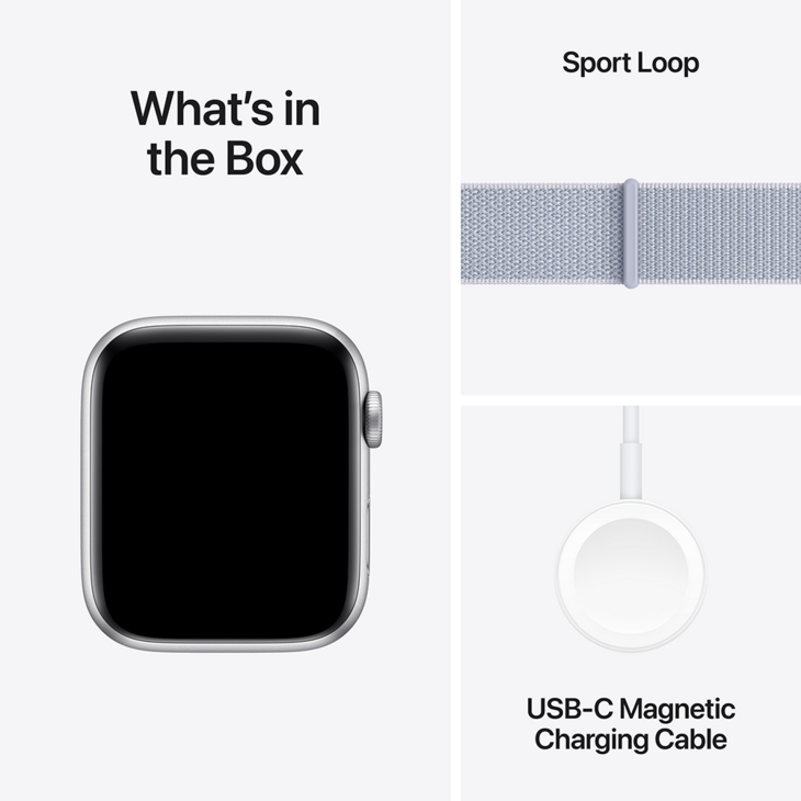 Apple Watch SE GPS 44mm Aluminiumboett i Silver  •  Sportloop Dimblå Apple Watch SE GPS 44mm Aluminiumboett i Silver  •  Sportloop Dimblå
