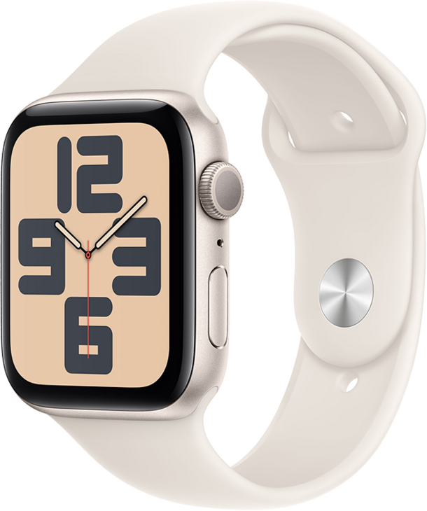 Apple Watch SE GPS 44mm Aluminiumboett i Stjärnglans  •  Sportband Stjärnglans - S/M Apple Watch SE GPS 44mm Aluminiumboett i Stjärnglans  •  Sportband Stjärnglans - S/M