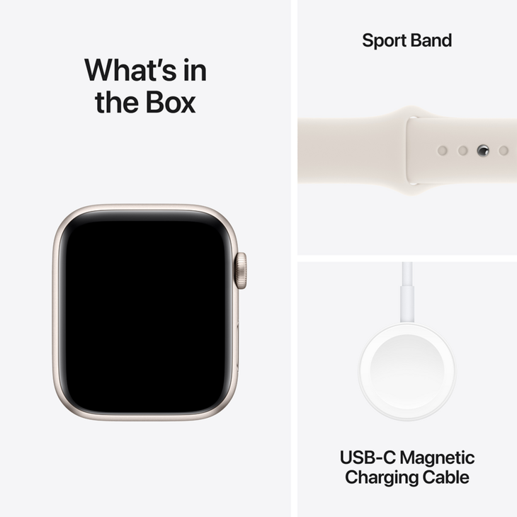 Apple Watch SE GPS 44mm Aluminiumboett i Stjärnglans  •  Sportband Stjärnglans - S/M Apple Watch SE GPS 44mm Aluminiumboett i Stjärnglans  •  Sportband Stjärnglans - S/M
