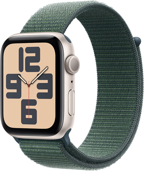 Apple Watch SE GPS 44mm Aluminiumboett i Stjärnglans  •  Sportloop Blågrön Apple Watch SE GPS 44mm Aluminiumboett i Stjärnglans  •  Sportloop Blågrön