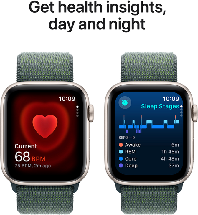 Apple Watch SE GPS 44mm Aluminiumboett i Stjärnglans  •  Sportloop Blågrön Apple Watch SE GPS 44mm Aluminiumboett i Stjärnglans  •  Sportloop Blågrön