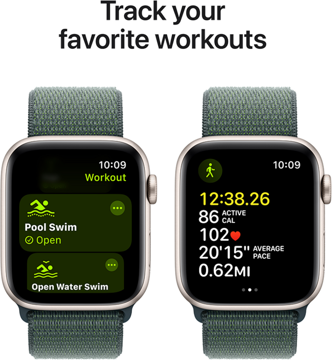 Apple Watch SE GPS 44mm Aluminiumboett i Stjärnglans  •  Sportloop Blågrön Apple Watch SE GPS 44mm Aluminiumboett i Stjärnglans  •  Sportloop Blågrön