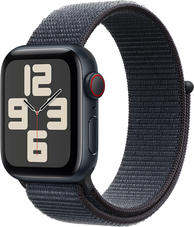 Apple Watch SE GPS + Cellular 40mm Aluminiumboett i Midnatt  •  Sportloop Svartlila Apple Watch SE GPS + Cellular 40mm Aluminiumboett i Midnatt  •  Sportloop Svartlila