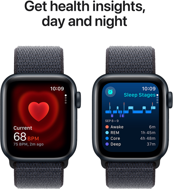 Apple Watch SE GPS + Cellular 40mm Aluminiumboett i Midnatt  •  Sportloop Svartlila Apple Watch SE GPS + Cellular 40mm Aluminiumboett i Midnatt  •  Sportloop Svartlila