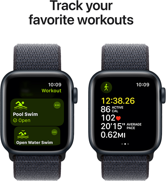 Apple Watch SE GPS + Cellular 40mm Aluminiumboett i Midnatt  •  Sportloop Svartlila Apple Watch SE GPS + Cellular 40mm Aluminiumboett i Midnatt  •  Sportloop Svartlila