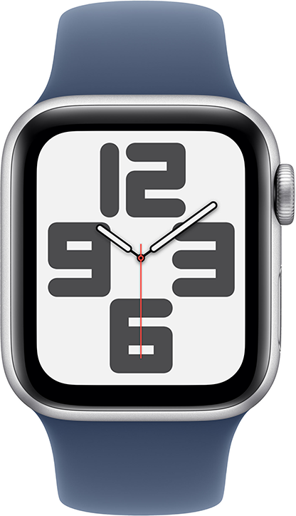 Apple Watch SE GPS + Cellular 40mm Aluminiumboett i Silver  •  Sportband Denim - S/M Apple Watch SE GPS + Cellular 40mm Aluminiumboett i Silver  •  Sportband Denim - S/M