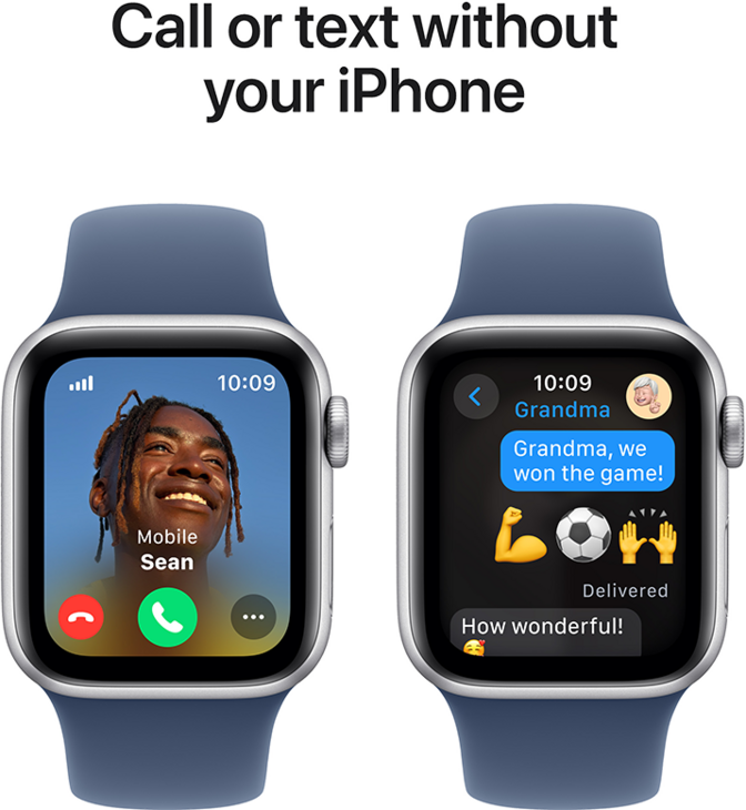 Apple Watch SE GPS + Cellular 40mm Aluminiumboett i Silver  •  Sportband Denim - S/M Apple Watch SE GPS + Cellular 40mm Aluminiumboett i Silver  •  Sportband Denim - S/M