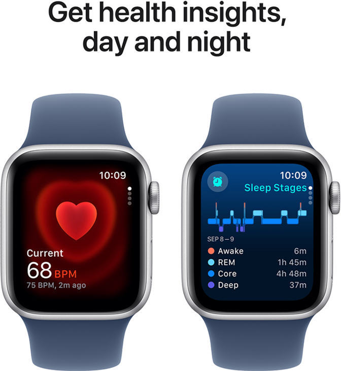 Apple Watch SE GPS + Cellular 40mm Aluminiumboett i Silver  •  Sportband Denim - S/M Apple Watch SE GPS + Cellular 40mm Aluminiumboett i Silver  •  Sportband Denim - S/M