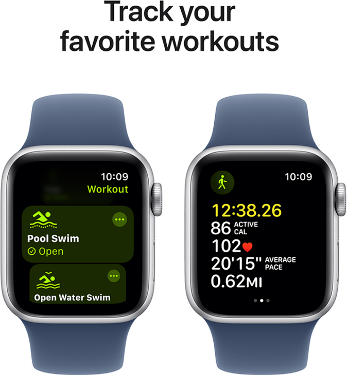 Apple Watch SE GPS + Cellular 40mm Aluminiumboett i Silver  •  Sportband Denim - S/M Apple Watch SE GPS + Cellular 40mm Aluminiumboett i Silver  •  Sportband Denim - S/M