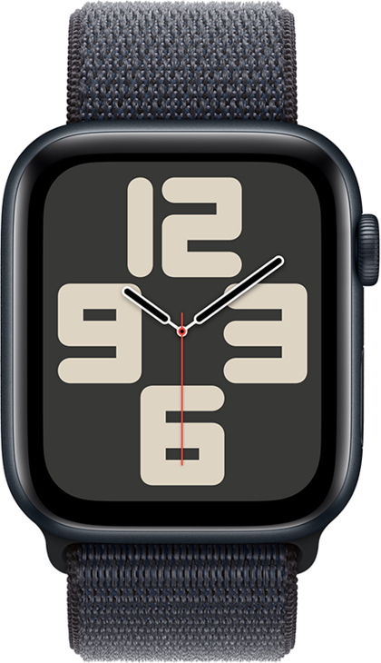Apple Watch SE GPS + Cellular 44mm Aluminiumboett i Midnatt  •  Sportloop Svartlila Apple Watch SE GPS + Cellular 44mm Aluminiumboett i Midnatt  •  Sportloop Svartlila