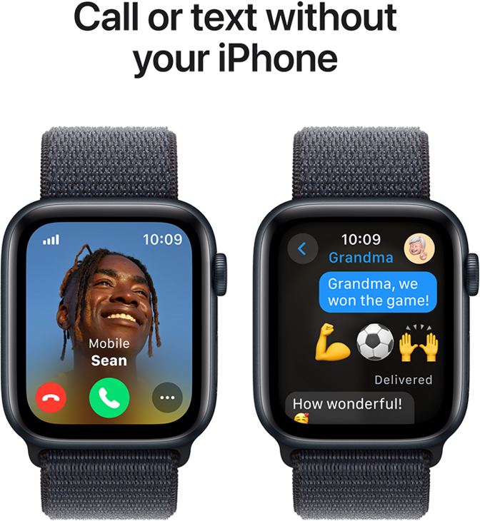 Apple Watch SE GPS + Cellular 44mm Aluminiumboett i Midnatt  •  Sportloop Svartlila Apple Watch SE GPS + Cellular 44mm Aluminiumboett i Midnatt  •  Sportloop Svartlila