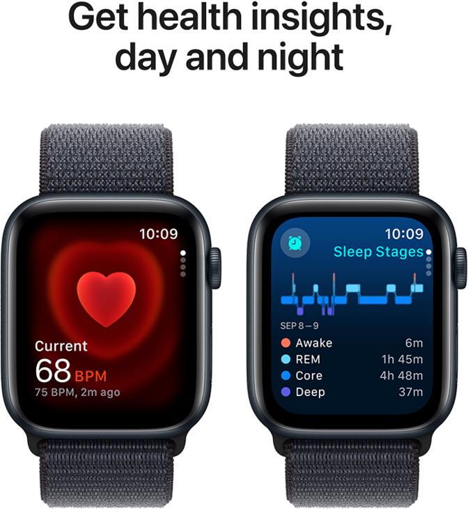 Apple Watch SE GPS + Cellular 44mm Aluminiumboett i Midnatt  •  Sportloop Svartlila Apple Watch SE GPS + Cellular 44mm Aluminiumboett i Midnatt  •  Sportloop Svartlila