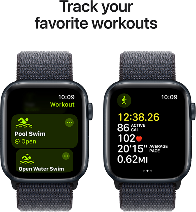 Apple Watch SE GPS + Cellular 44mm Aluminiumboett i Midnatt  •  Sportloop Svartlila Apple Watch SE GPS + Cellular 44mm Aluminiumboett i Midnatt  •  Sportloop Svartlila