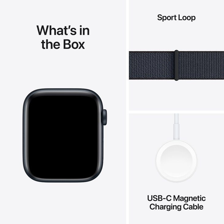 Apple Watch SE GPS + Cellular 44mm Aluminiumboett i Midnatt  •  Sportloop Svartlila Apple Watch SE GPS + Cellular 44mm Aluminiumboett i Midnatt  •  Sportloop Svartlila