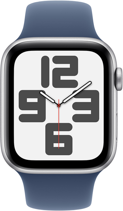 Apple Watch SE GPS + Cellular 44mm Aluminiumboett i Silver  •  Sportband Denim - S/M Apple Watch SE GPS + Cellular 44mm Aluminiumboett i Silver  •  Sportband Denim - S/M