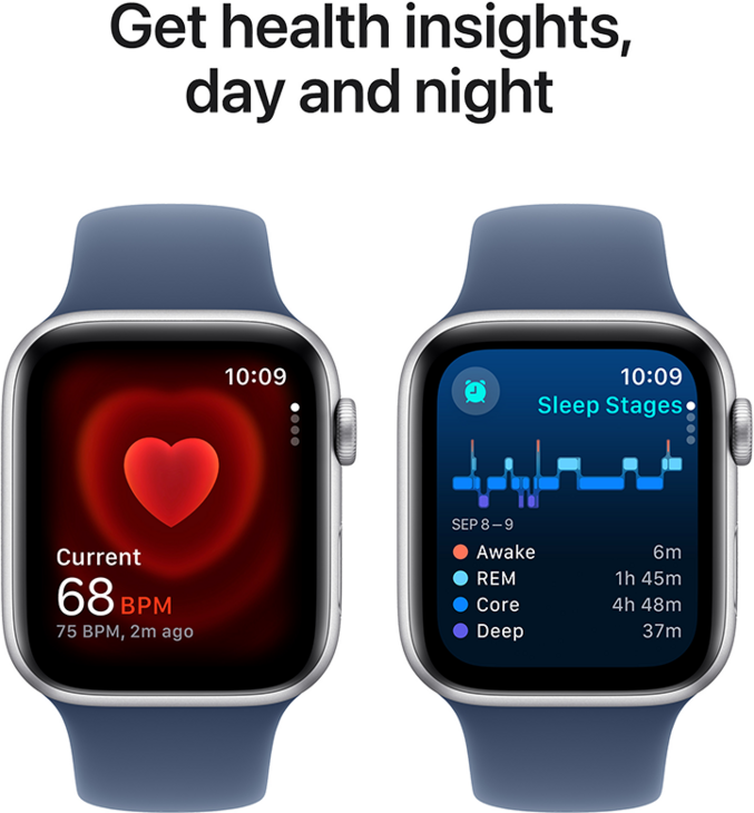 Apple Watch SE GPS + Cellular 44mm Aluminiumboett i Silver  •  Sportband Denim - S/M Apple Watch SE GPS + Cellular 44mm Aluminiumboett i Silver  •  Sportband Denim - S/M