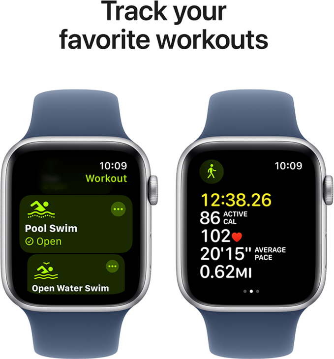 Apple Watch SE GPS + Cellular 44mm Aluminiumboett i Silver  •  Sportband Denim - S/M Apple Watch SE GPS + Cellular 44mm Aluminiumboett i Silver  •  Sportband Denim - S/M