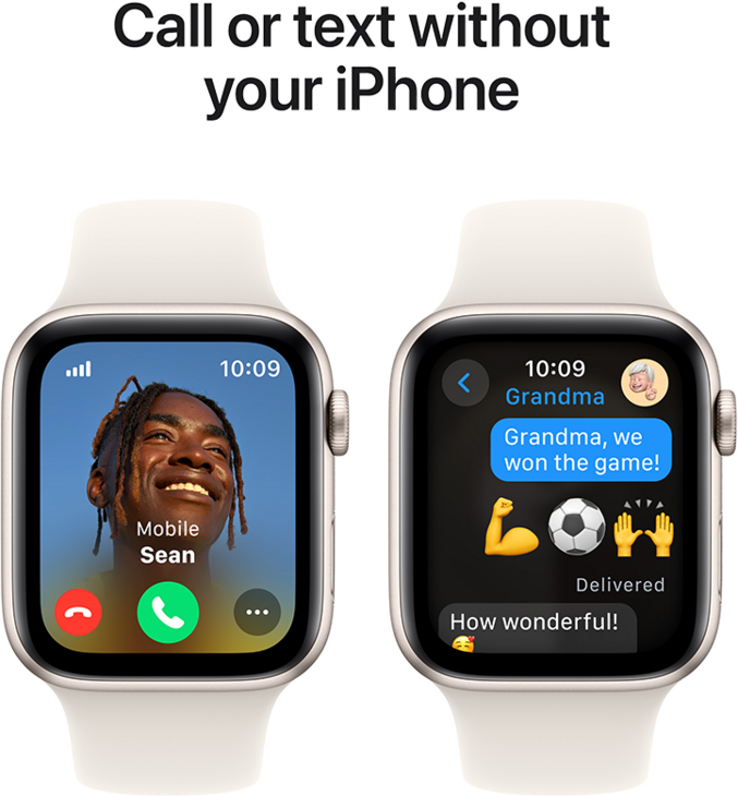 Apple Watch SE GPS + Cellular 44mm Aluminiumboett i Stjärnglans  •  Sportband Stjärnglans - S/M Apple Watch SE GPS + Cellular 44mm Aluminiumboett i Stjärnglans  •  Sportband Stjärnglans - S/M