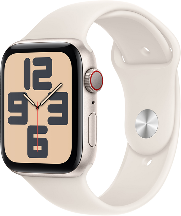 Apple Watch SE GPS + Cellular 44mm Aluminiumboett i Stjärnglans  •  Sportband Stjärnglans - M/L Apple Watch SE GPS + Cellular 44mm Aluminiumboett i Stjärnglans  •  Sportband Stjärnglans - M/L