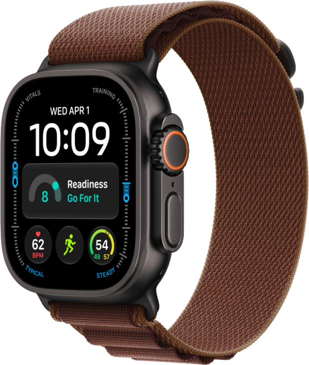 Apple Watch Ultra 4 med Titanboett Svart &bull; Bergsloop Bourgogne - Medium