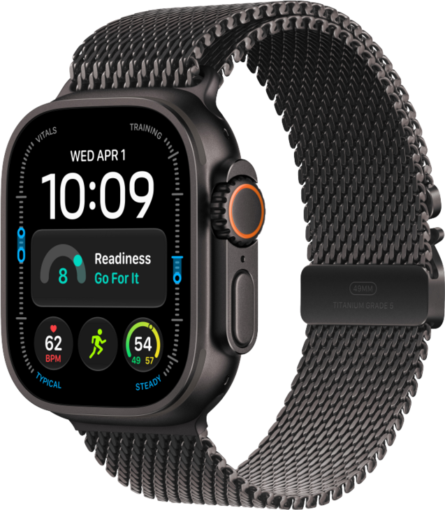 Apple Watch Ultra 4 med Titanboett Svart &bull; Milanesisk loop i titan Svart - Small