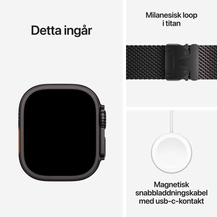 Apple Watch Ultra 4 med Titanboett Svart &bull; Milanesisk loop i titan Svart - Small