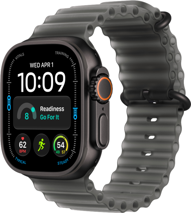 Apple Watch Ultra 4 med Titanboett Svart &bull; Havsband Genomlyst svart