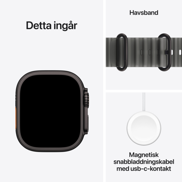 Apple Watch Ultra 4 med Titanboett Svart &bull; Havsband Genomlyst svart