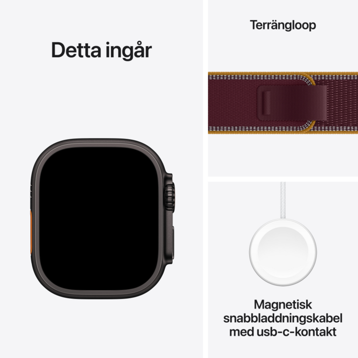 Apple Watch Ultra 4 med Titanboett Svart &bull; Terr&auml;ngloop Bourgogne - M/L