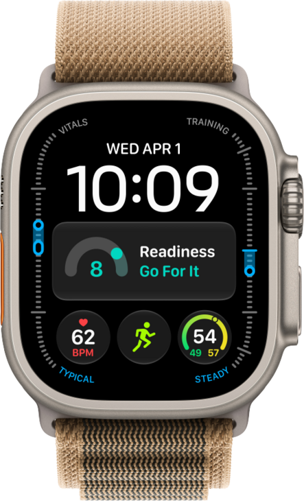 Apple Watch Ultra 4 med Titanboett Naturlig &bull; Bergsloop &Ouml;kensand - Medium