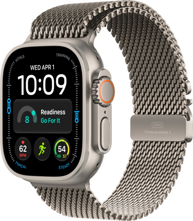 Apple Watch Ultra 4 med Titanboett Naturlig &bull; Milanesisk loop i titan Naturlig - Small