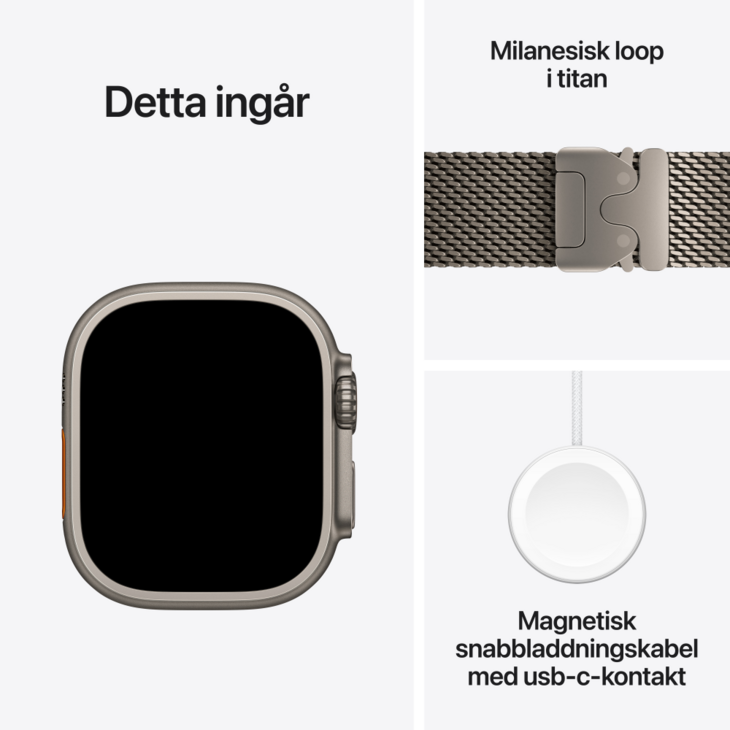 Apple Watch Ultra 4 med Titanboett Naturlig &bull; Milanesisk loop i titan Naturlig - Small