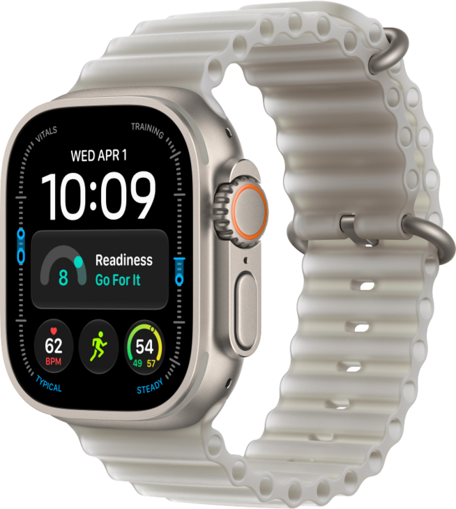 Apple Watch Ultra 4 med Titanboett Naturlig &bull; Havsband Genomlyst gr&aring;