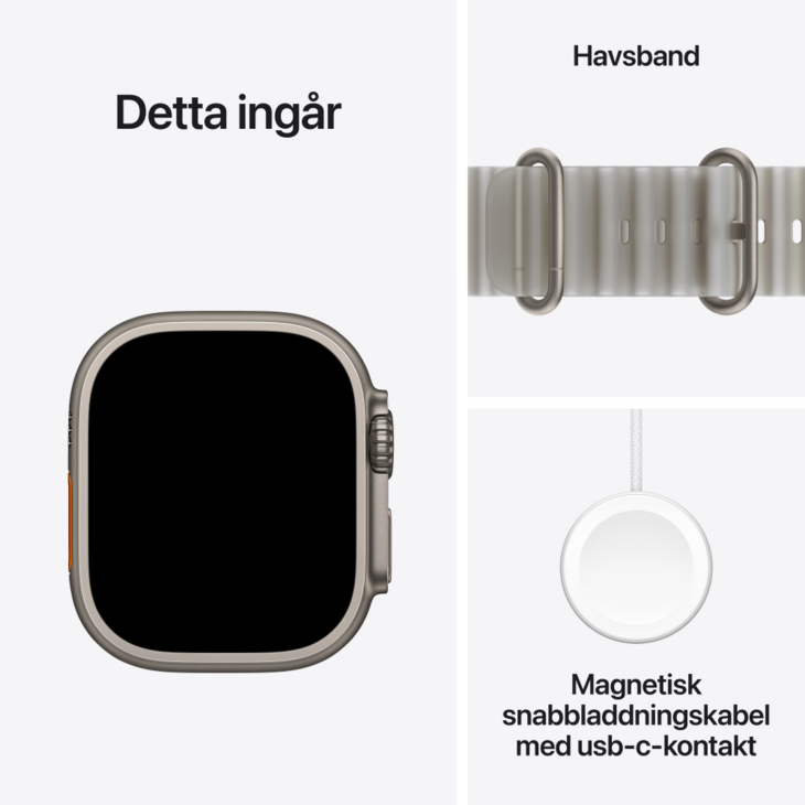 Apple Watch Ultra 4 med Titanboett Naturlig &bull; Havsband Genomlyst gr&aring;
