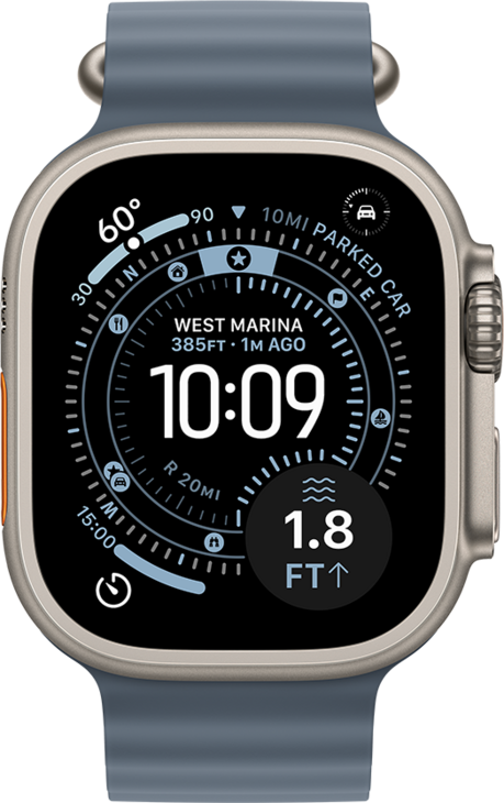 Apple Watch Ultra 3 med Titanboett Naturlig • Havsband Ankarblå Apple Watch Ultra 3 med Titanboett Naturlig • Havsband Ankarblå