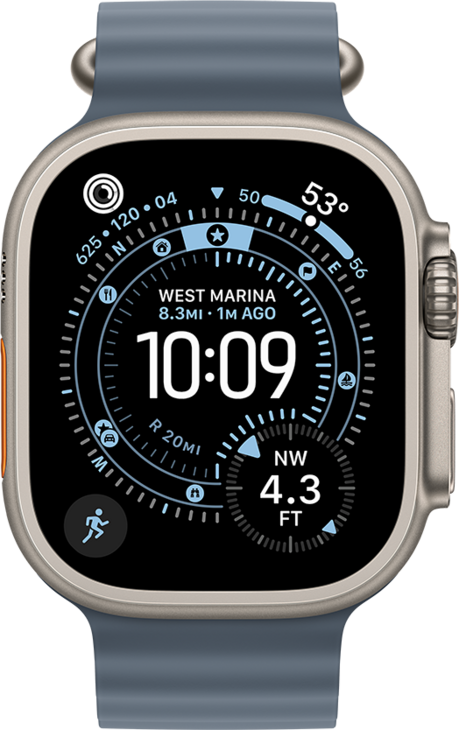 Apple Watch Ultra 3 med Titanboett Naturlig • Havsband Ankarblå Apple Watch Ultra 3 med Titanboett Naturlig • Havsband Ankarblå