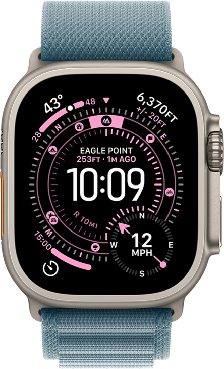 Apple Watch Ultra 3 med Titanboett Naturlig • Bergsloop Ljusblå - Small Apple Watch Ultra 3 med Titanboett Naturlig • Bergsloop Ljusblå - Small