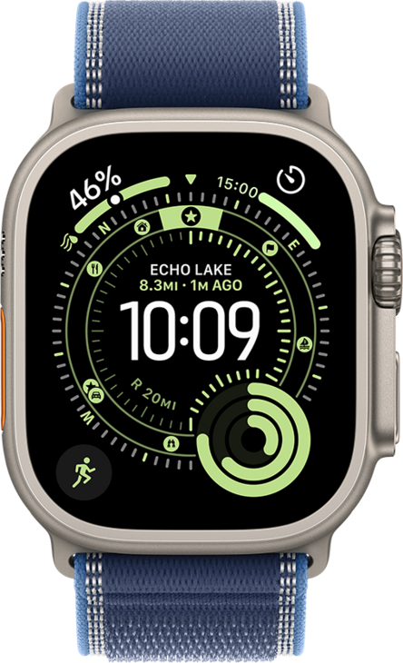 Apple Watch Ultra 3 med Titanboett Naturlig • Terrängloop Blå/Klarblå - S/M Apple Watch Ultra 3 med Titanboett Naturlig • Terrängloop Blå/Klarblå - S/M